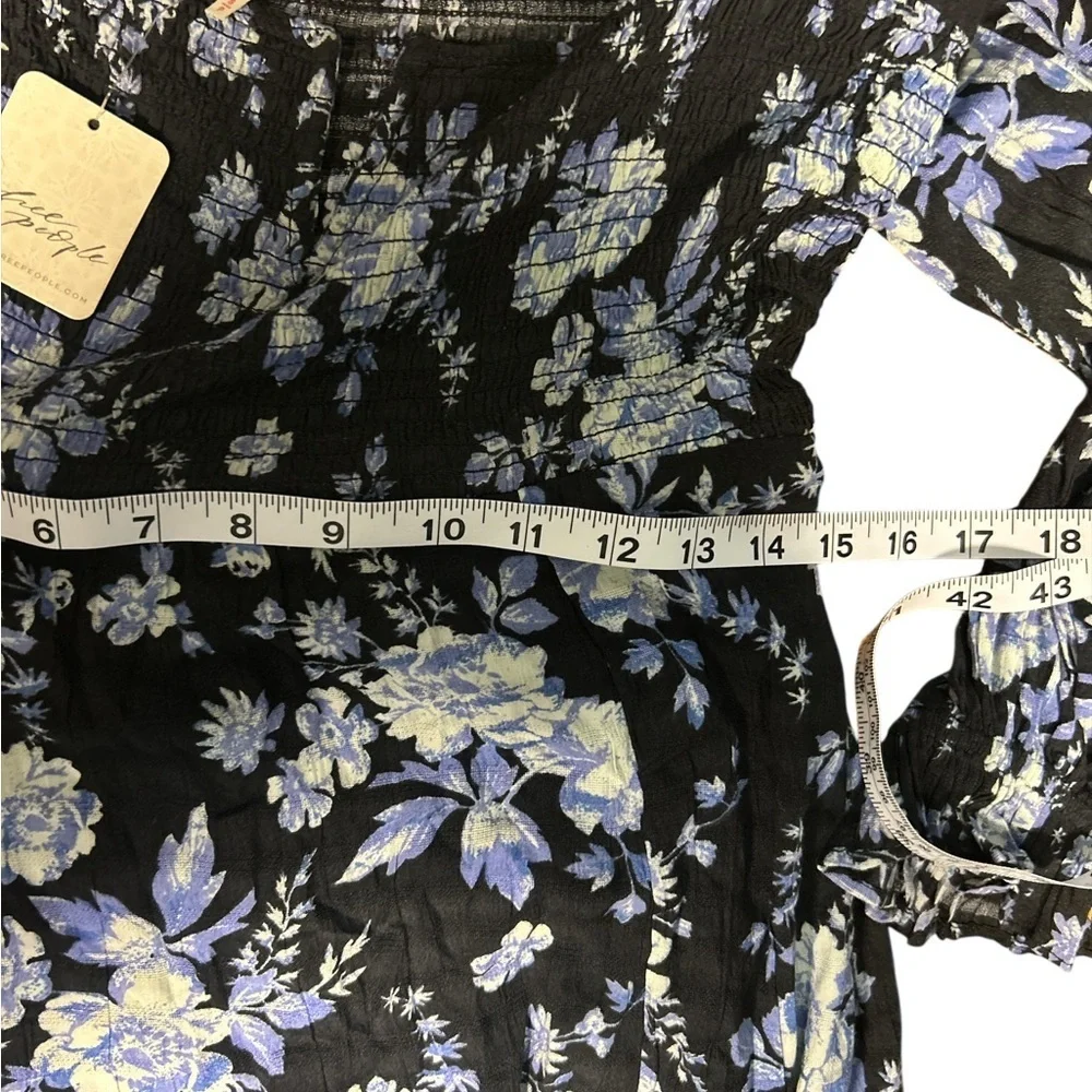 NWT Free People Jaymes Dress Black Blue Floral Smocked Long Sleeve Maxi Boho
